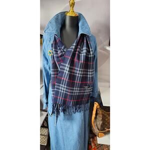BURBERRYs of London 100% Lambswool Blue & Red Scarf Nova Check Vintage